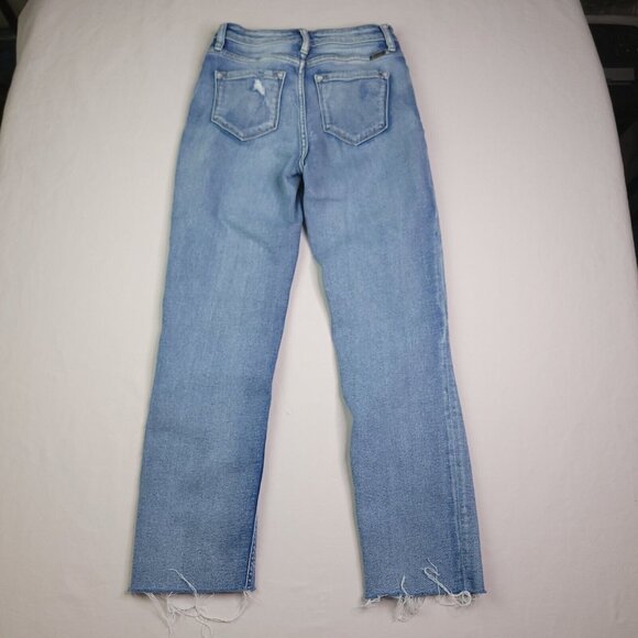 Kancan Straight Leg Jeans 5 Distressed Light Wash Mid Rise Stretch Juniors - Picture 3 of 9